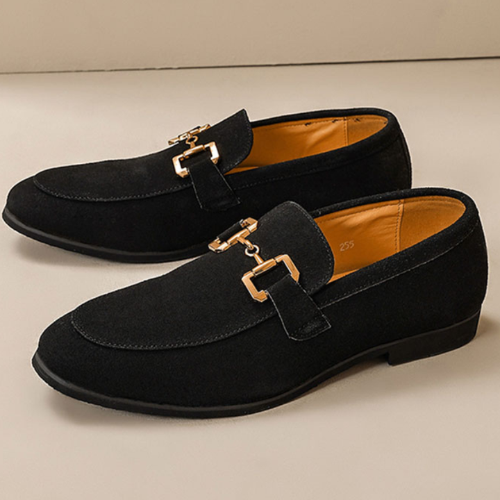 Men's Loafers - Slip-On with Gold Hardware Bit Detail | Elegant