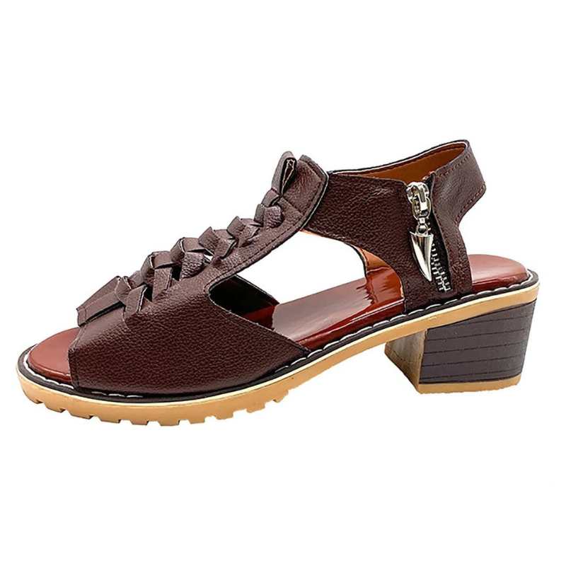 Women's Sandals - Block Heel Lace Up Peep Toe Side Zip | Summer