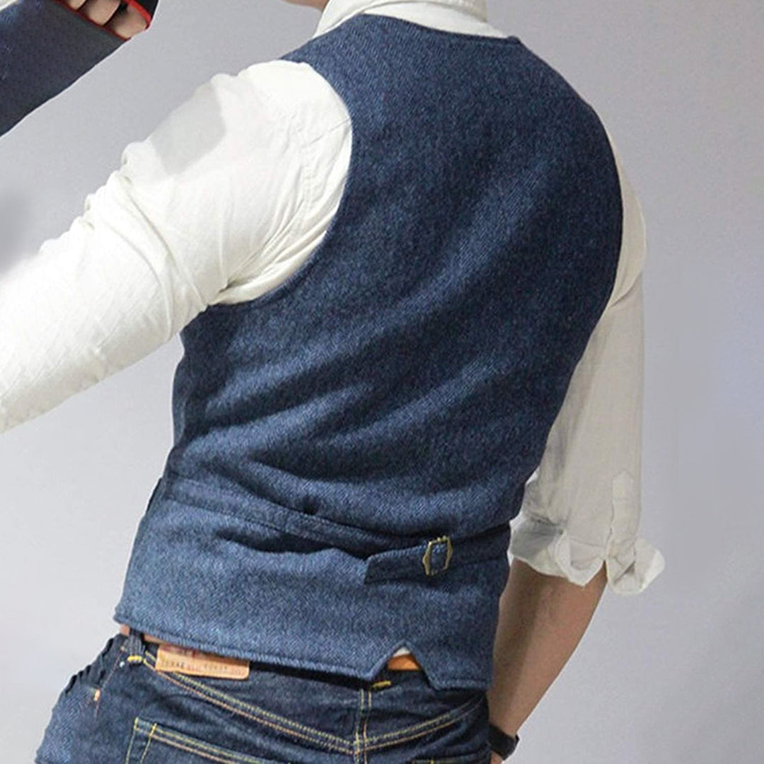 Men's Waistcoat - Slim Fit V-Neck Button-Up Chest Pockets | Casual