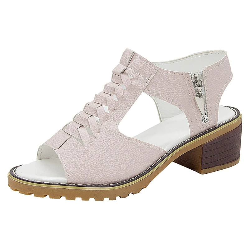 Women's Sandals - Block Heel Lace Up Peep Toe Side Zip | Summer
