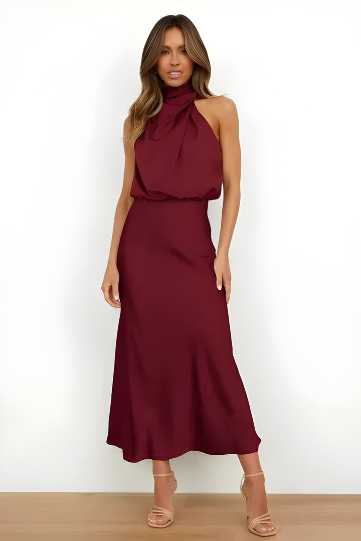 Maxi Dress Women - Halter Neck Sleeveless Draped | Elegant