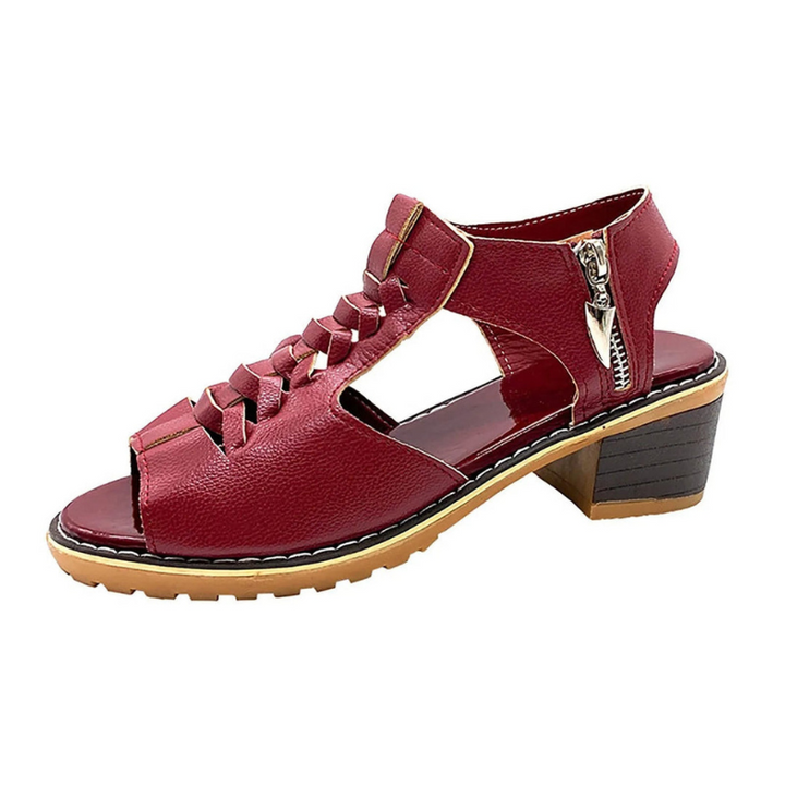 Women's Sandals - Block Heel Lace Up Peep Toe Side Zip | Summer