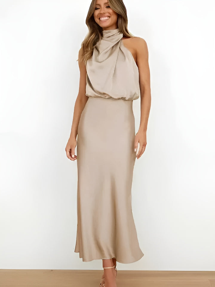 Maxi Dress Women - Halter Neck Sleeveless Draped | Elegant