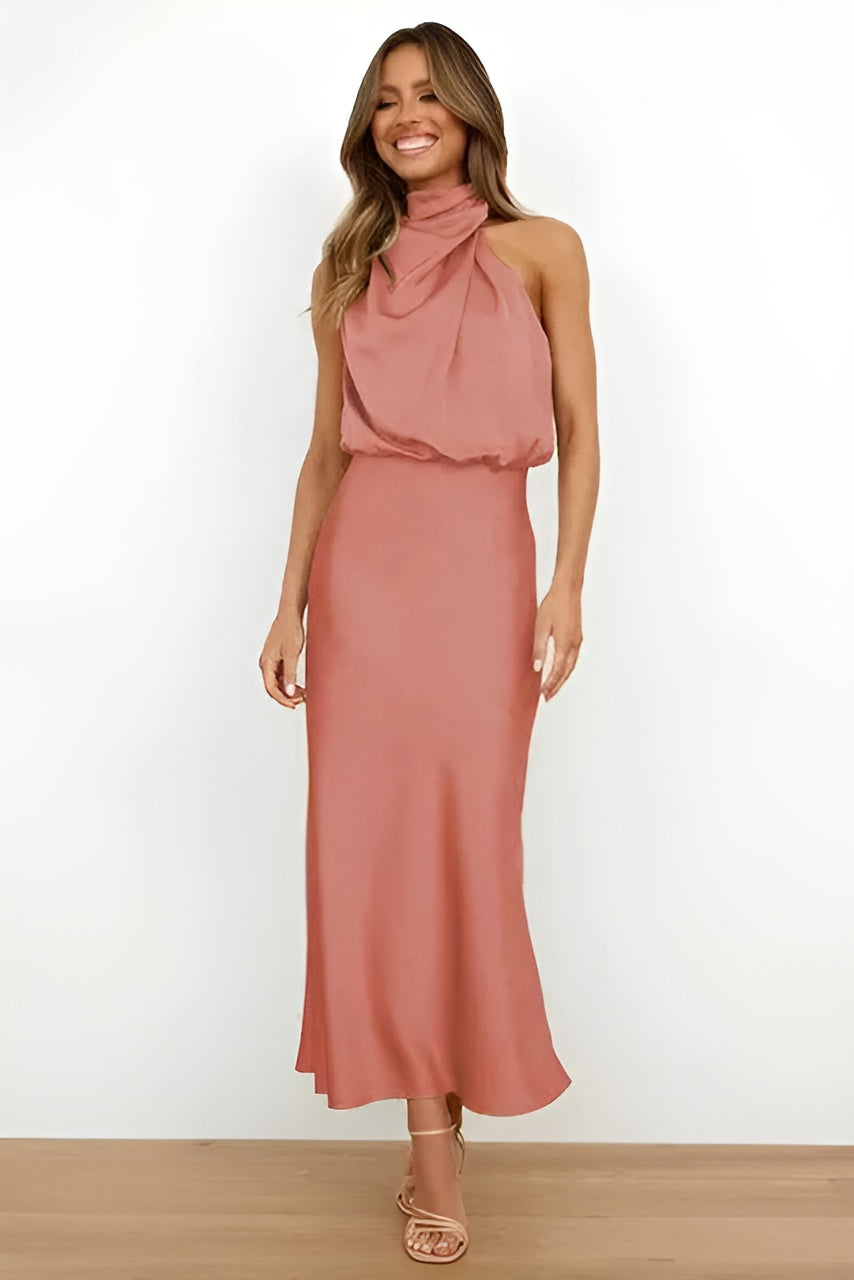 Maxi Dress Women - Halter Neck Sleeveless Draped | Elegant
