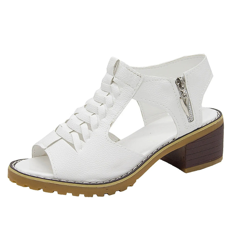 Women's Sandals - Block Heel Lace Up Peep Toe Side Zip | Summer