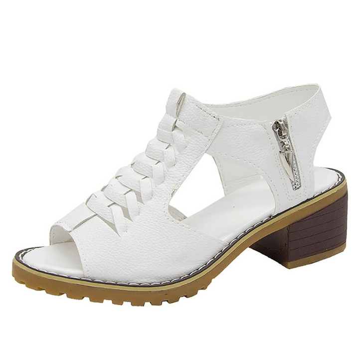 Women's Sandals - Block Heel Lace Up Peep Toe Side Zip | Summer
