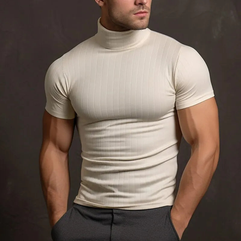 Men's T Shirts - Fitted Roll Neck with Short Sleeves | Elegant
