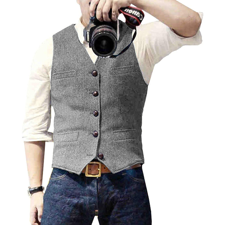 Men's Waistcoat - Slim Fit V-Neck Button-Up Chest Pockets | Casual
