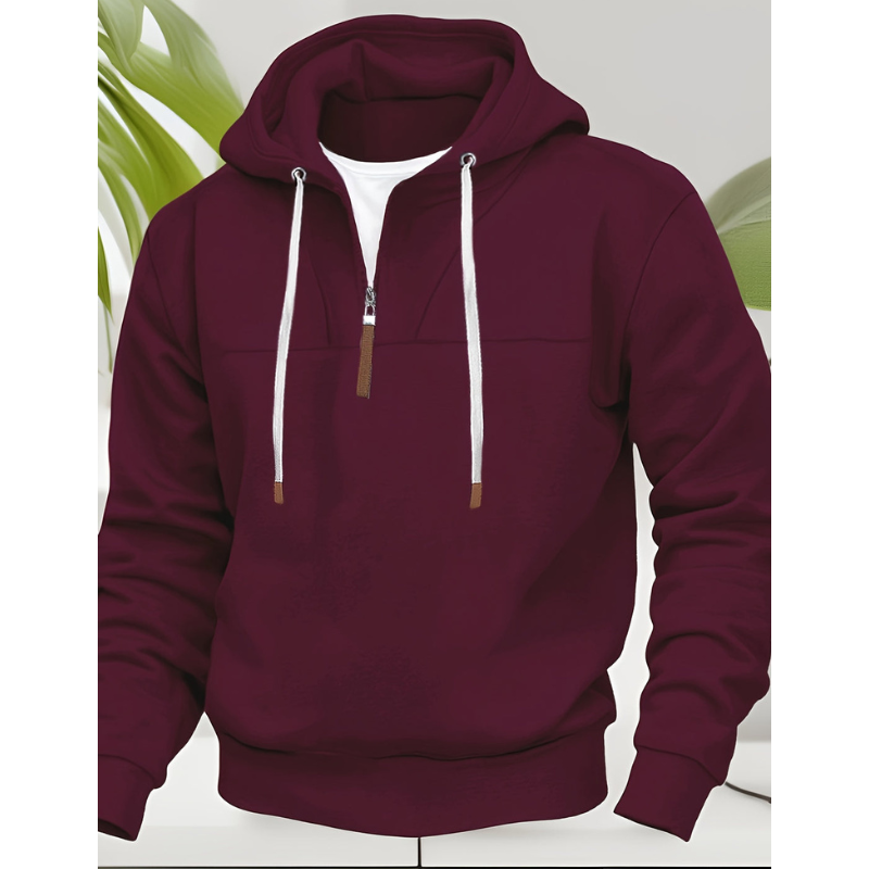 Men's Hoodie - Regular Fit Half-Zip Drawstring Contrast Detail | Casual