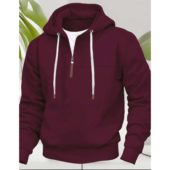 Men's Hoodie - Regular Fit Half-Zip Drawstring Contrast Detail | Casual