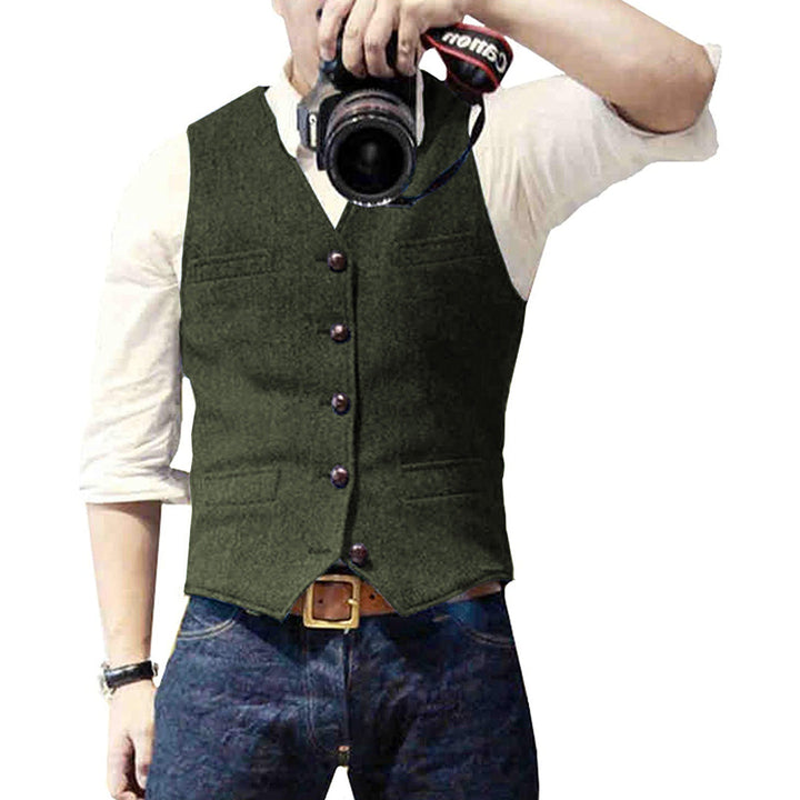 Men's Waistcoat - Slim Fit V-Neck Button-Up Chest Pockets | Casual