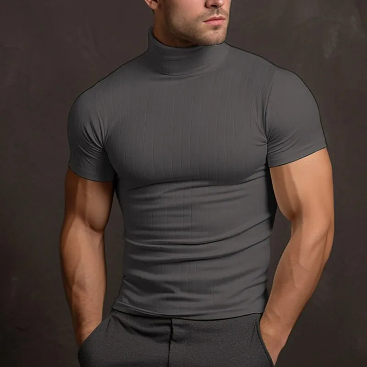 Men's T Shirts - Fitted Roll Neck with Short Sleeves | Elegant