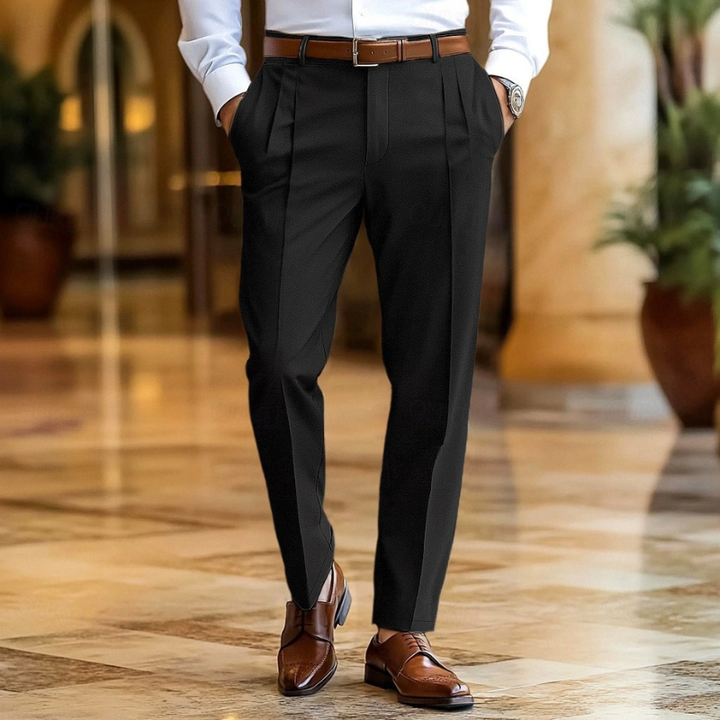 Men's Trousers - Pleated Formal Fit with Tapered Leg | Smart