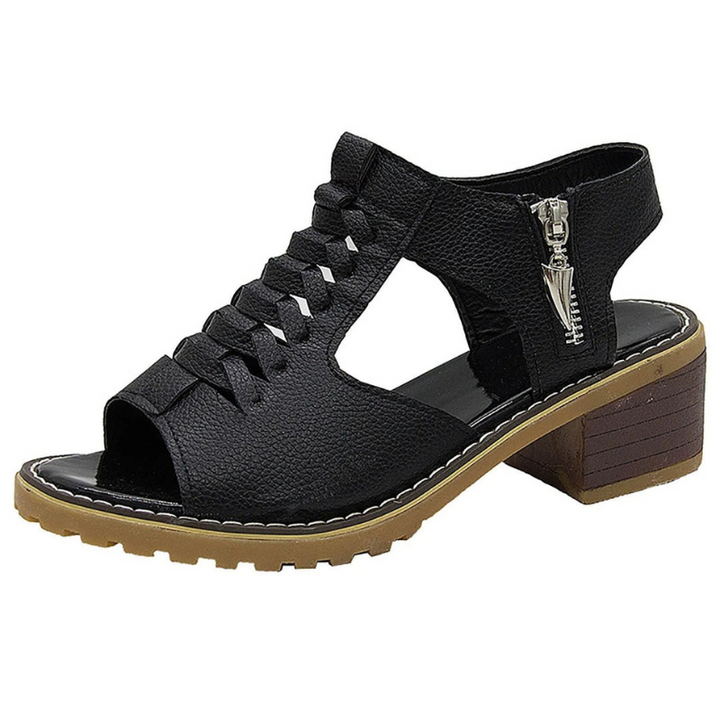 Women's Sandals - Block Heel Lace Up Peep Toe Side Zip | Summer