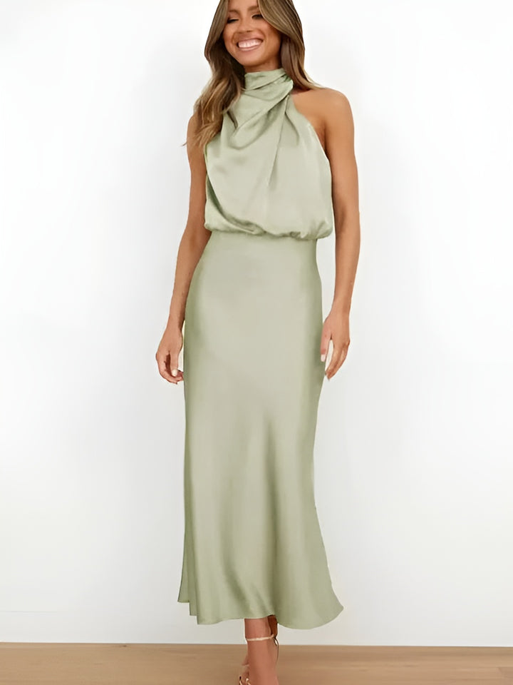 Maxi Dress Women - Halter Neck Sleeveless Draped | Elegant