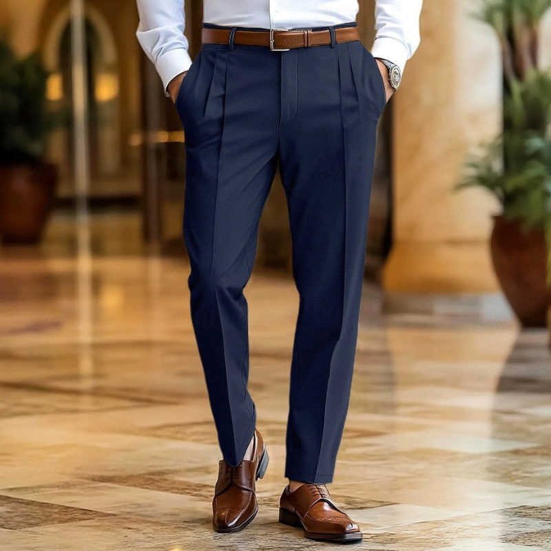 Men's Trousers - Pleated Formal Fit with Tapered Leg | Smart
