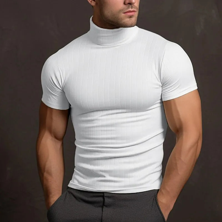 Men's T Shirts - Fitted Roll Neck with Short Sleeves | Elegant