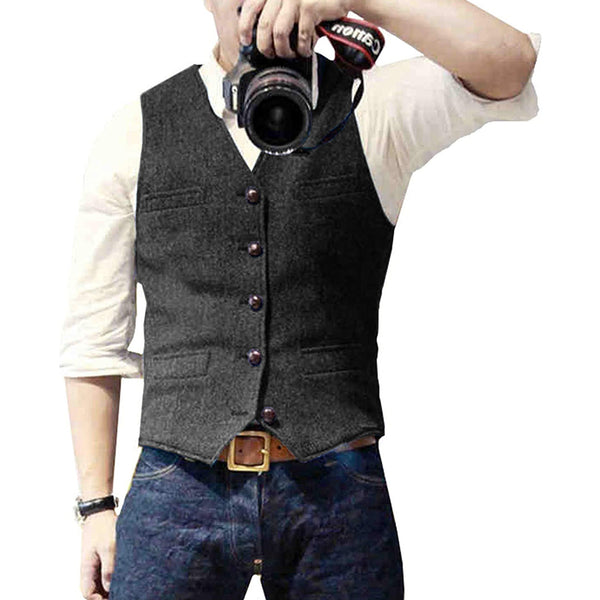 Men's Waistcoat - Slim Fit V-Neck Button-Up Chest Pockets | Casual