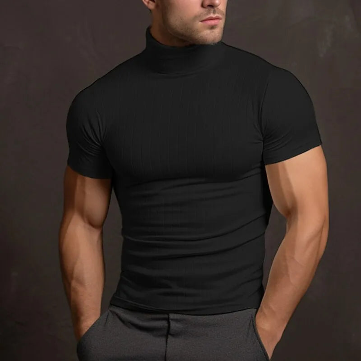 Men's T Shirts - Fitted Roll Neck with Short Sleeves | Elegant