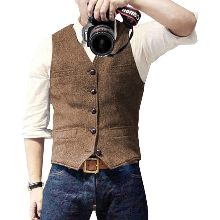Men's Waistcoat - Slim Fit V-Neck Button-Up Chest Pockets | Casual