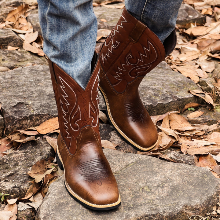 Cowboy Boots Men - Western Embroidered Mid Calf Pull On | Casual