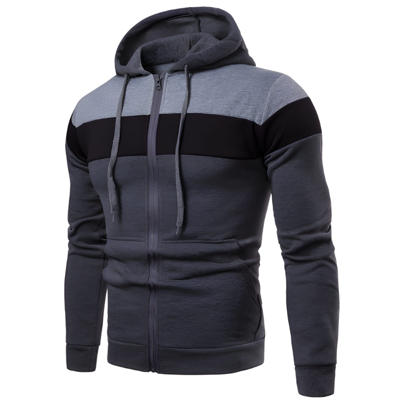 Men's Hoodie - Full Zip Colour Block Stripe Design | Casual