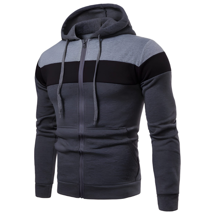 Men's Hoodie - Full Zip Colour Block Stripe Design | Casual