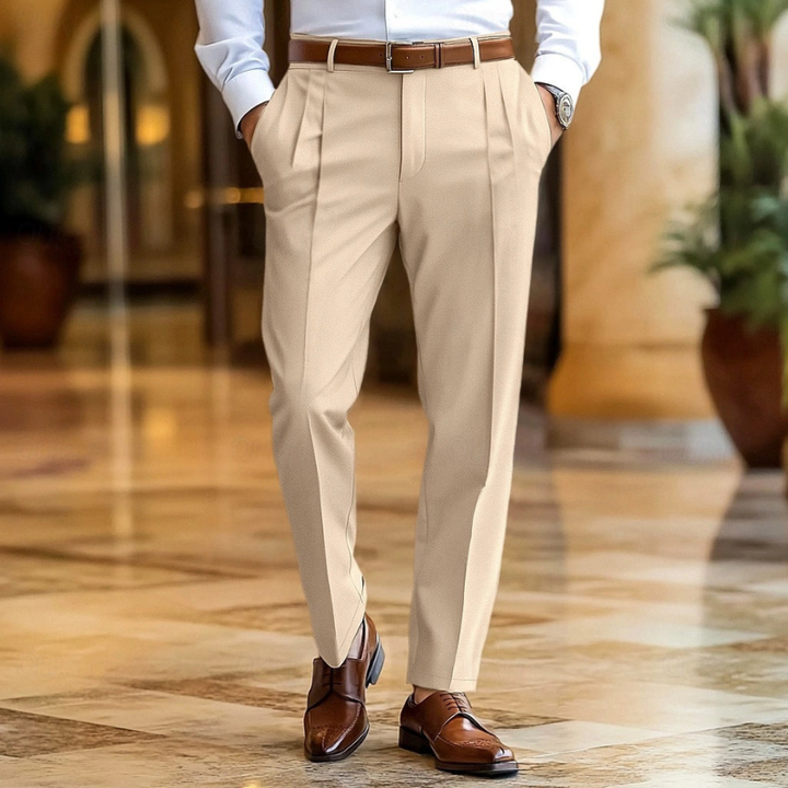 Men's Trousers - Pleated Formal Fit with Tapered Leg | Smart