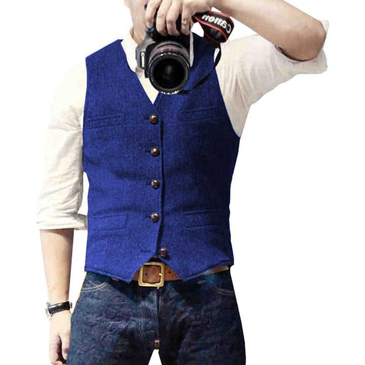 Men's Waistcoat - Slim Fit V-Neck Button-Up Chest Pockets | Casual