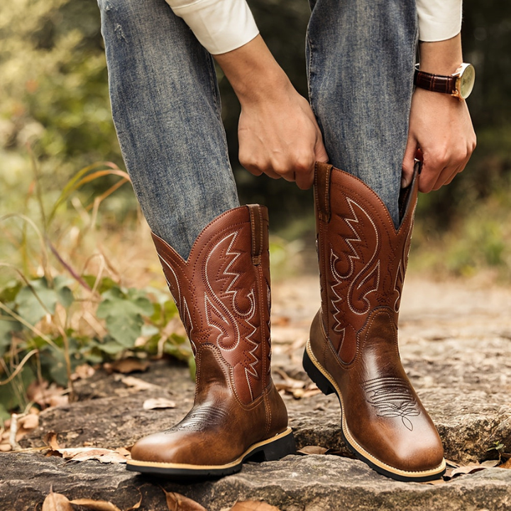 Cowboy Boots Men - Western Embroidered Mid Calf Pull On | Casual