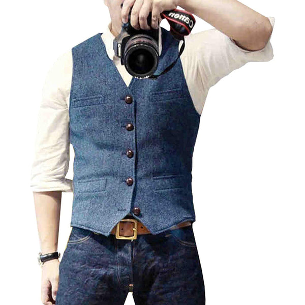 Men's Waistcoat - Slim Fit V-Neck Button-Up Chest Pockets | Casual