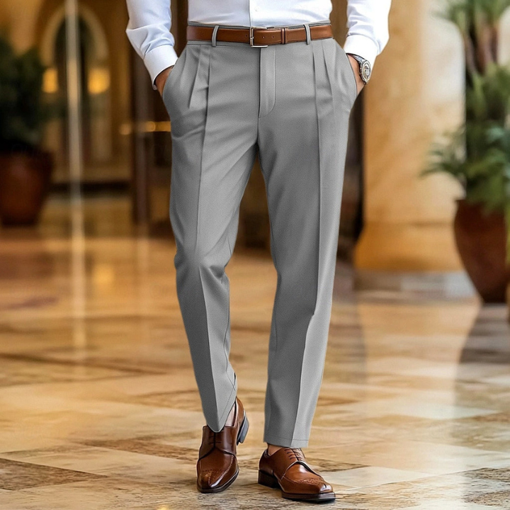 Men's Trousers - Pleated Formal Fit with Tapered Leg | Smart