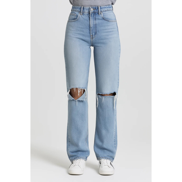 Jeans Women - Straight Leg High Waist Ripped Knee | Casual