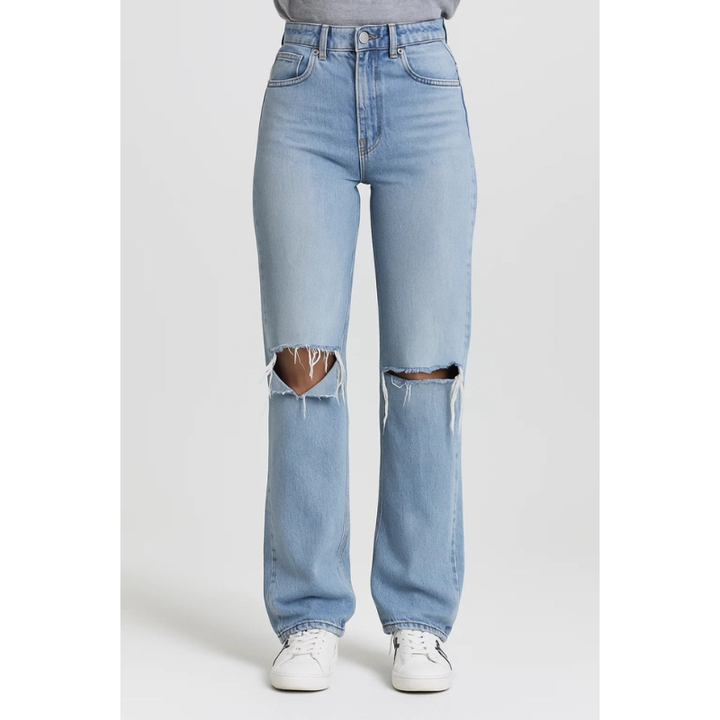 Jeans Women - Straight Leg High Waist Ripped Knee | Casual