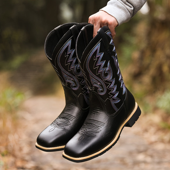 Cowboy Boots Men - Western Embroidered Mid Calf Pull On | Casual
