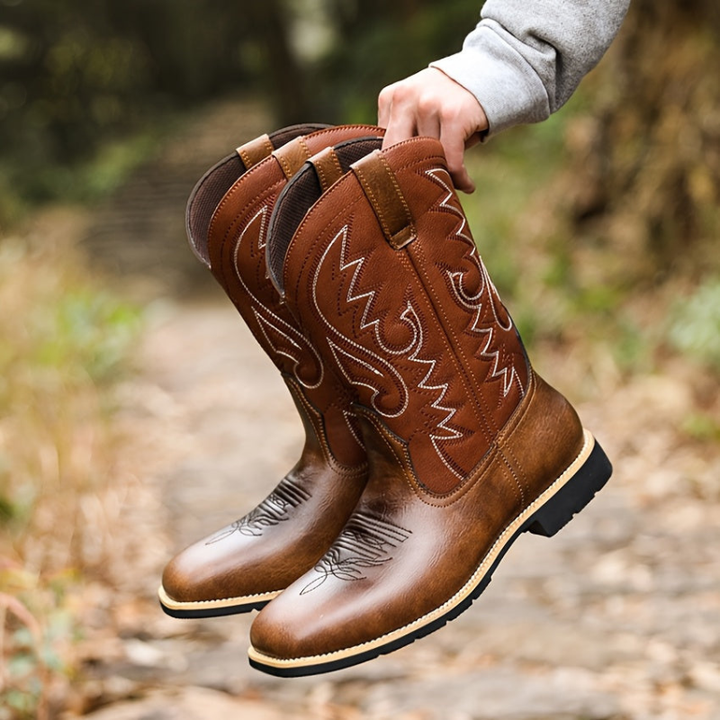 Cowboy Boots Men - Western Embroidered Mid Calf Pull On | Casual