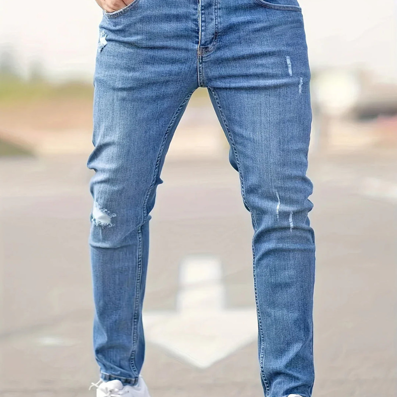 Men's Jeans - Slim Fit Ripped with Distressed Knee Detail | Casual