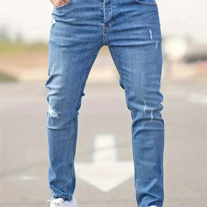 Men's Jeans - Slim Fit Ripped with Distressed Knee Detail | Casual