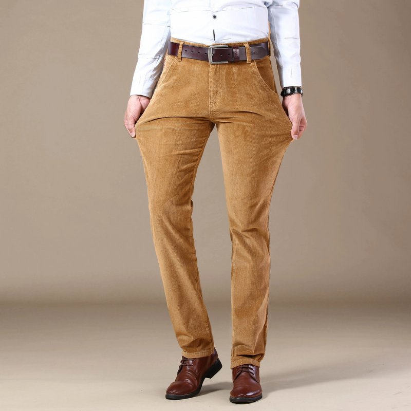 Men's Trousers - Slim Straight Fit with Ribbed Texture | Smart Casual