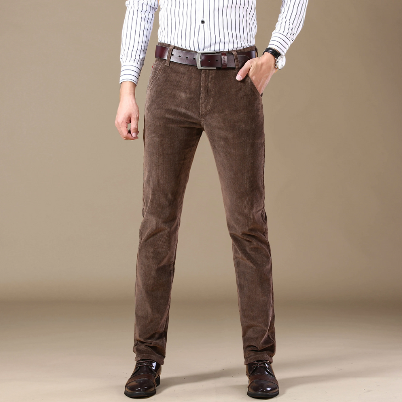 Men's Trousers - Slim Straight Fit with Ribbed Texture | Smart Casual