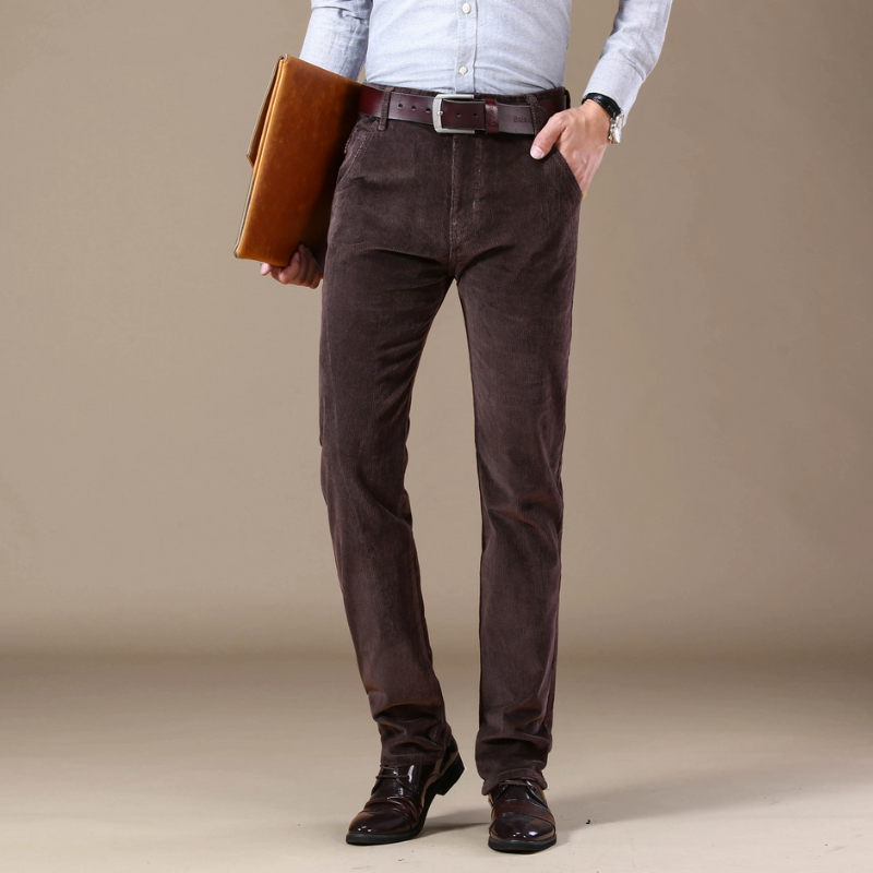 Men's Trousers - Slim Straight Fit with Ribbed Texture | Smart Casual
