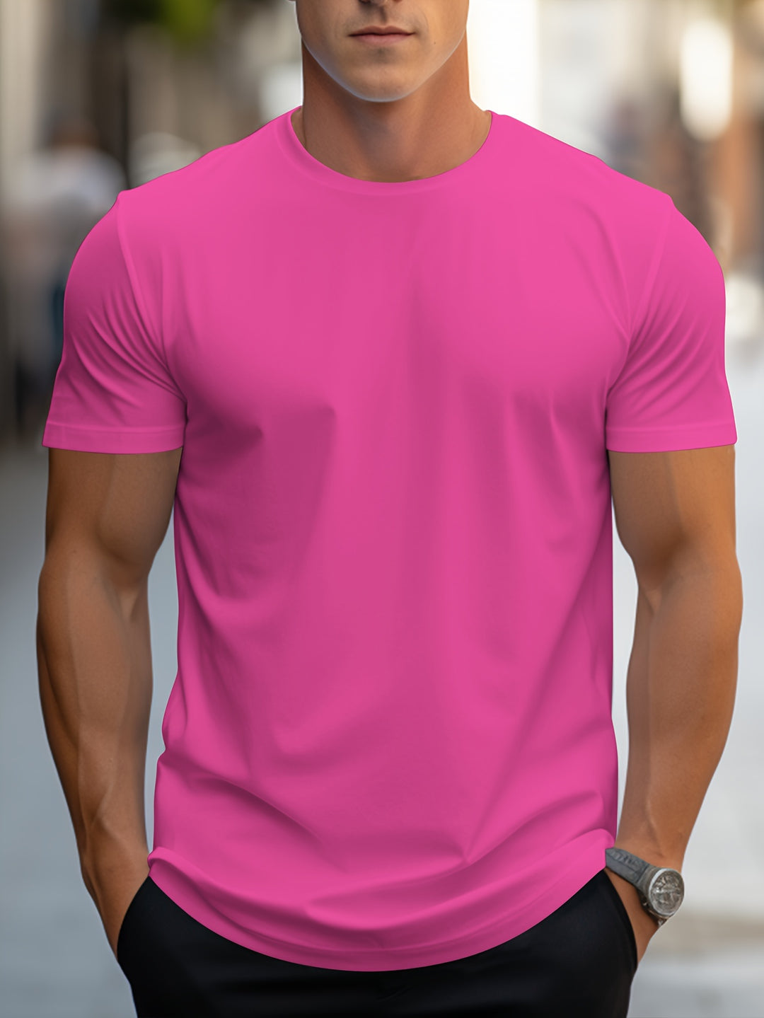 Men's T Shirt - Slim Fit Colour Block with Crew Neck | Casual
