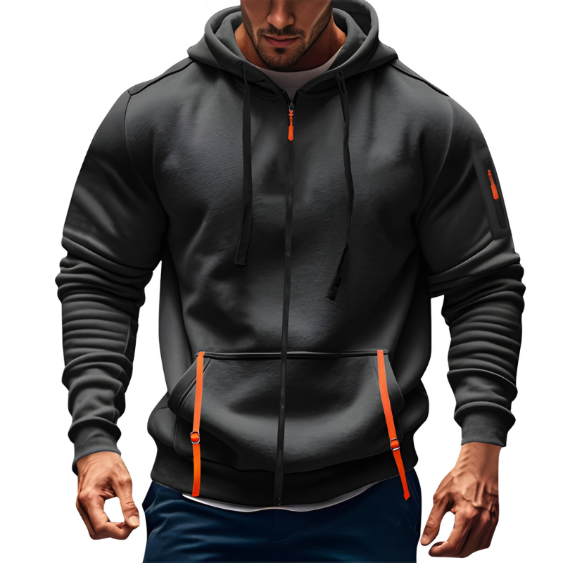 Men's Hoodie - Full Zip Contrast Detail Slim Fit | Casual Sport