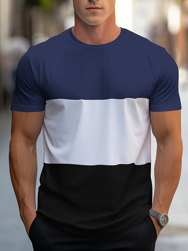 Men's T Shirt - Slim Fit Colour Block with Crew Neck | Casual