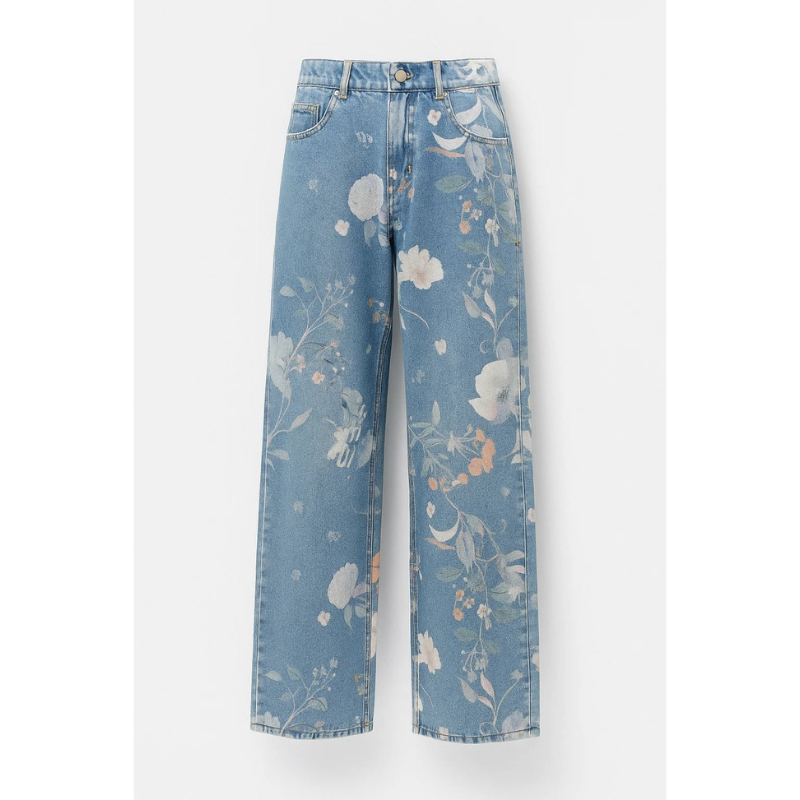 Jeans Women - Wide Leg High Waist Floral Print | Casual