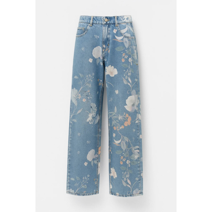 Jeans Women - Wide Leg High Waist Floral Print | Casual