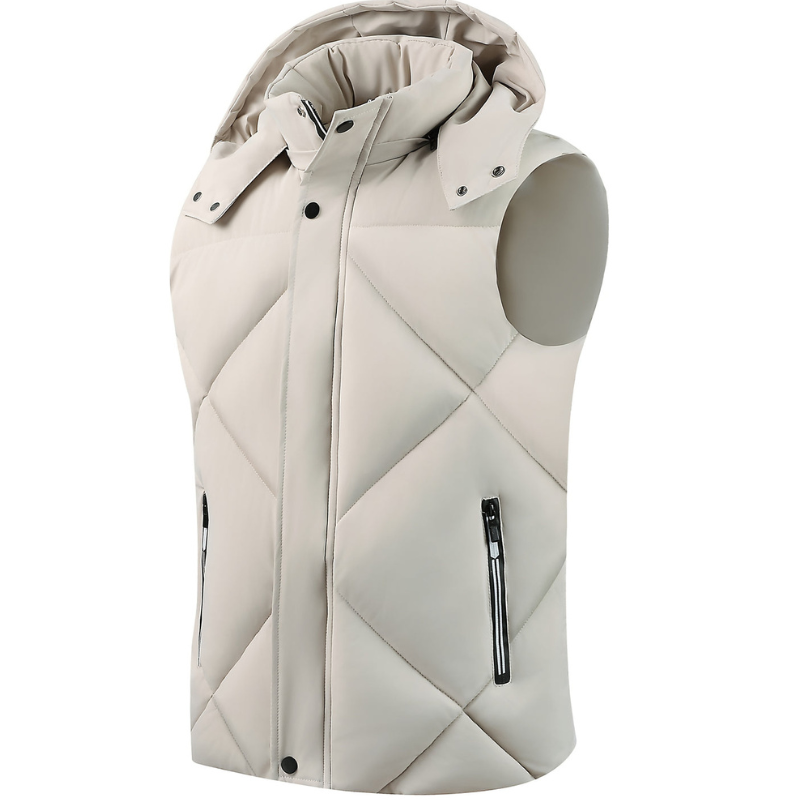 Men's Bodywarmer - Quilted Hooded Vest with Zip Pockets | Casual