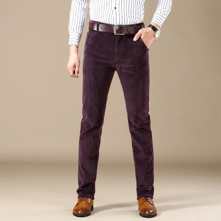 Men's Trousers - Slim Straight Fit with Ribbed Texture | Smart Casual