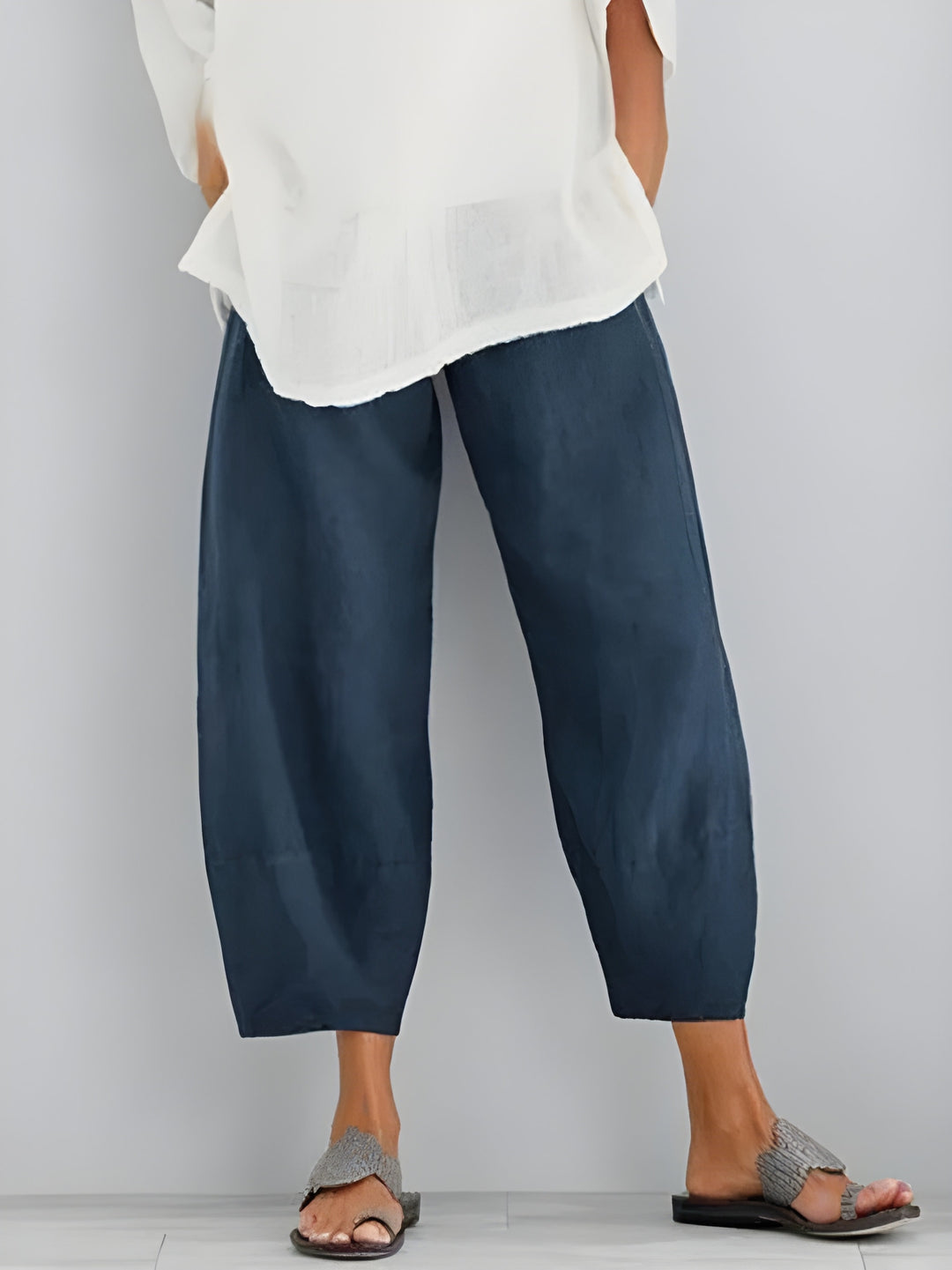 Women's Trousers - Cropped Tapered Leg Elasticated Waist | Summer