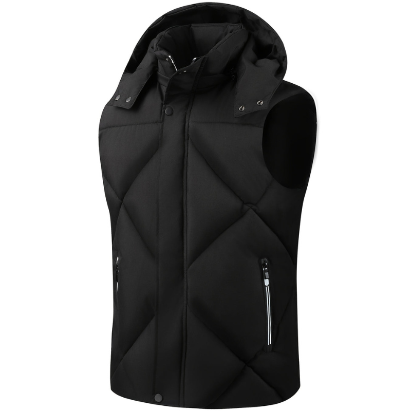 Men's Bodywarmer - Quilted Hooded Vest with Zip Pockets | Casual